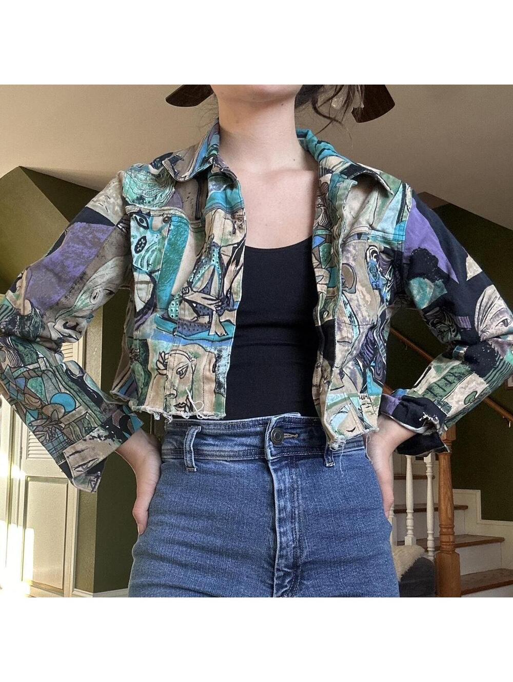 Mirror Image Vintage Abstract Print Cropped Jacket Medium